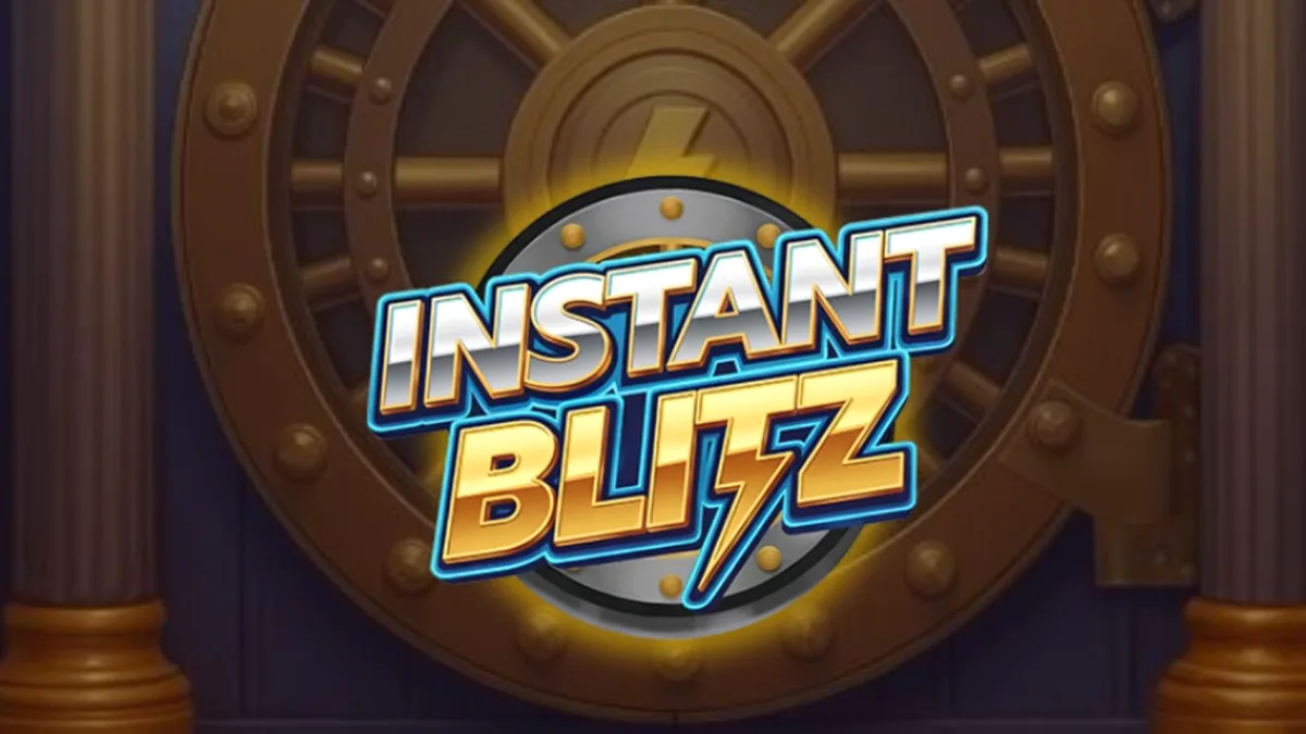 Tampilan visual slot Instant Blitz dengan tema brankas neon dan simbol emas.